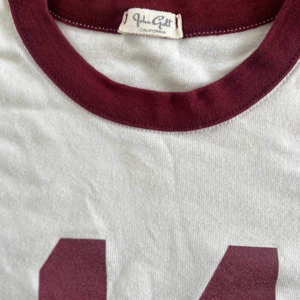 John Galt Brandy Melville Hailie 14 Ringer T-shirt White & Burgundy One Size - Picture 5 of 6